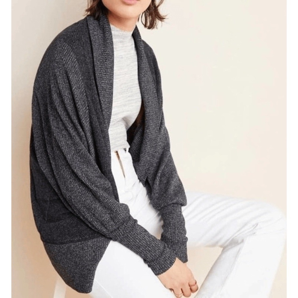 Maeve Anthropologie Sweater Women Medium Charcoal Gray Ingrid Cocoon Cardigan